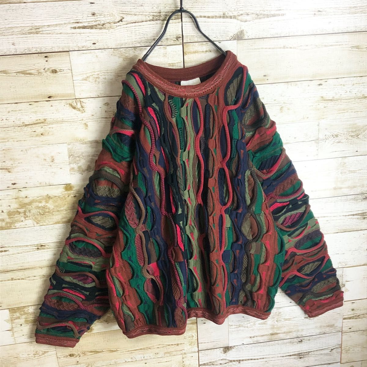 即完売 coogi クージー 立体 編込み 3Dニット マルチカラー 総柄 総柄