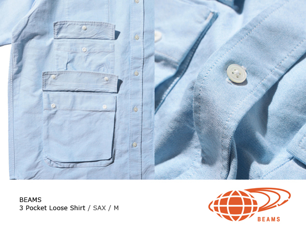 ◆美中古 BEAMS 3段ポケット ルーズシルエット シャツ M ◆ ビームス pocket shirt 半袖 オックスフォード ライトブルー 11-01-1434-803_画像5
