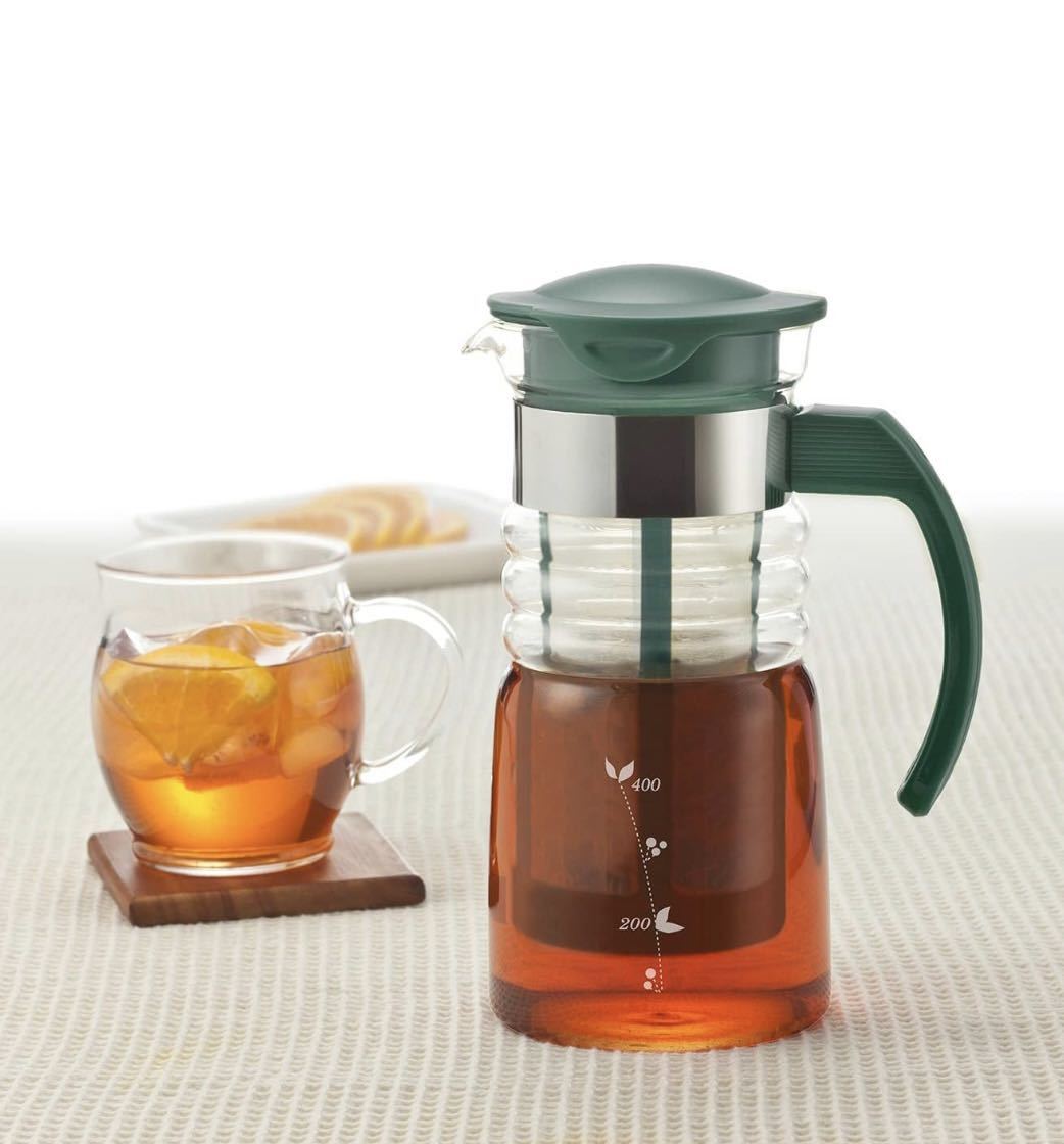 未開封 HARIO 水出し 茶 ポット ミニ かご網付き HCC-7DG 700ml ハリオ Cold brewed tea pot 緑 グリーン お茶 茶こし 耐熱ガラス _画像1