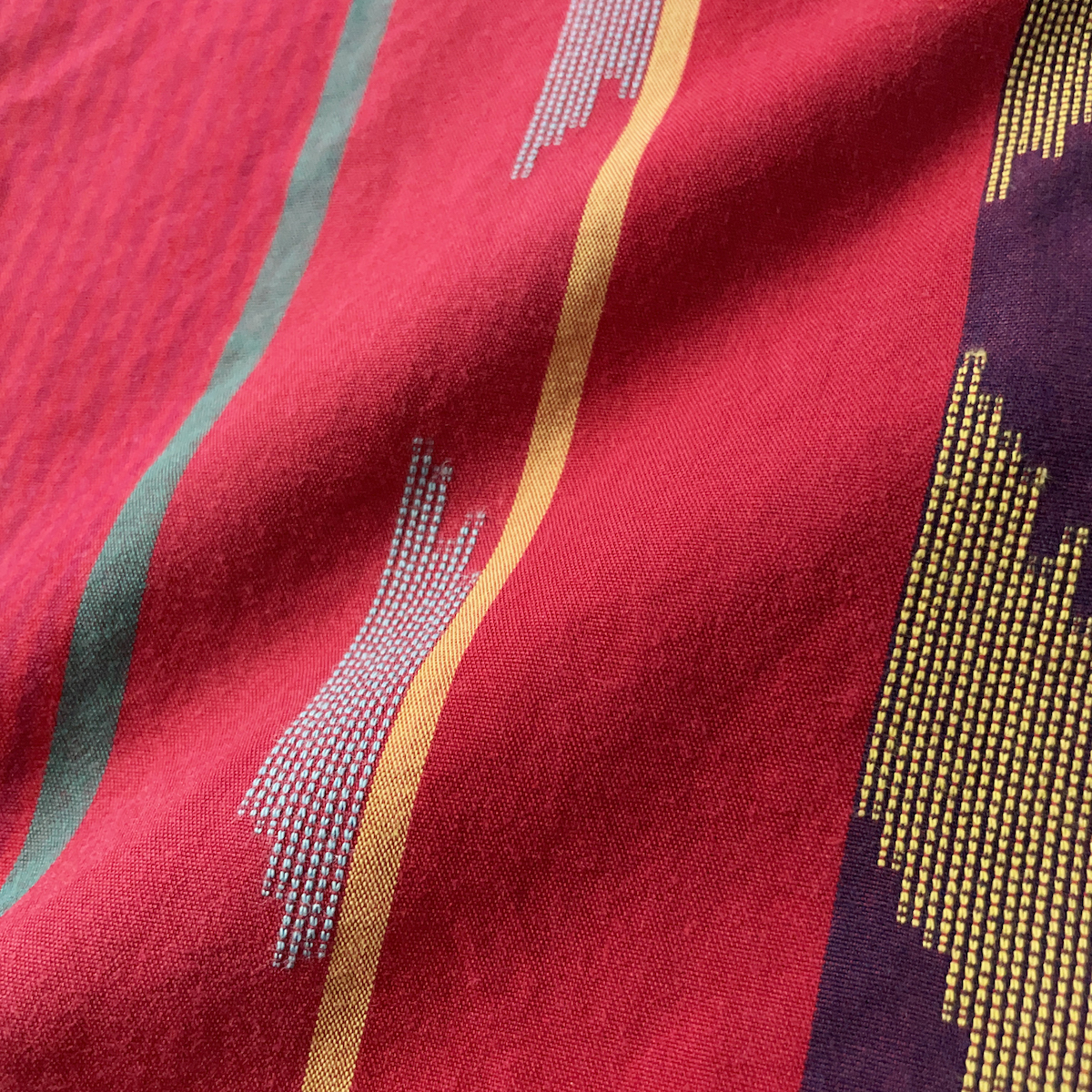 BALMAIN 刺繍 バンドカラー ネイティブ 柄 シャツ 赤 レッド 半袖 ストライプ 総柄 ノーカラー 綿 コットン エスニック バルマン メンズ XL_画像5