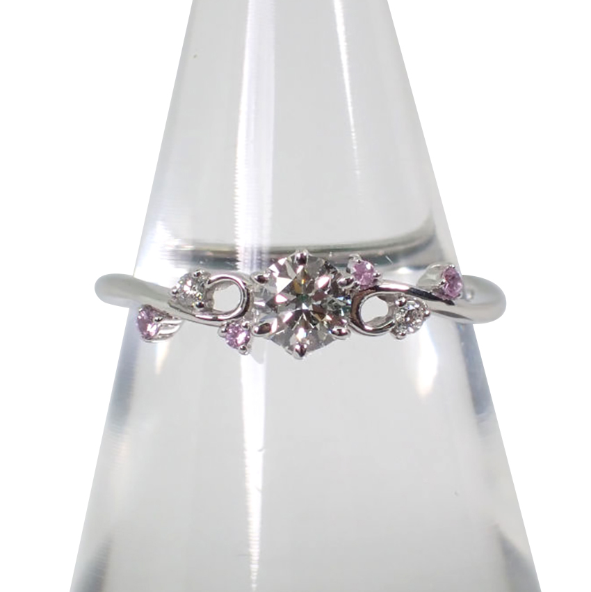 美品 【中古】Pt900 ダイヤモンド 0.267ct ピンクサファイア リング 9