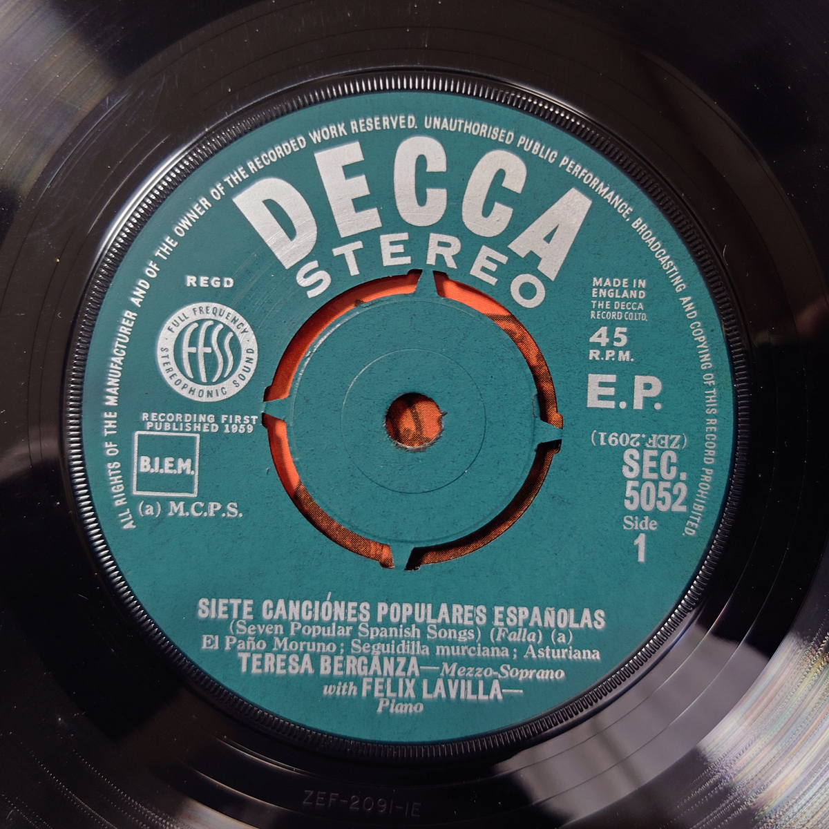 英Decca SEC5032 SXL未発売　フャリャ「７つのスペイン民謡」　ベルガンサ_画像3