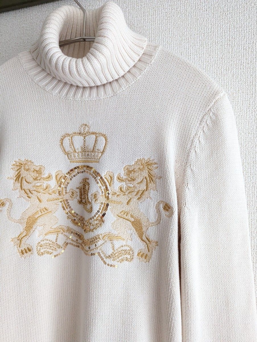 良品★RALPH LAUREN　ゴールド刺繍ビーズ　タートルネックニット