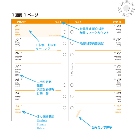 AQDO 2024年版 Cookday バイブルサイズ 月間カレンダー+1週間1ページ B09_画像4