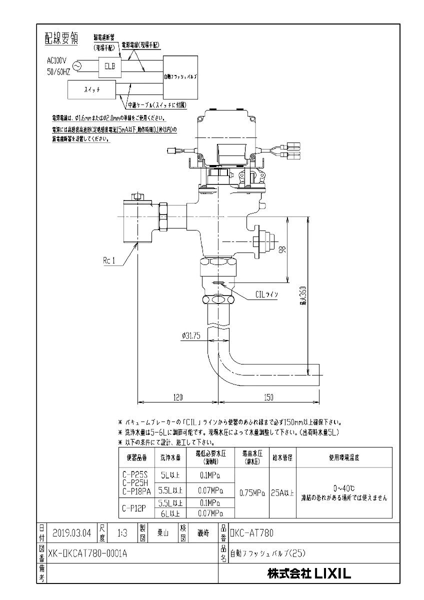 INAX　大便器自動洗浄システム　オートフラッシュC　セパレート形　自動フラッシュバルブ　埋込型　ボックスなし　OKC-AT780_画像3