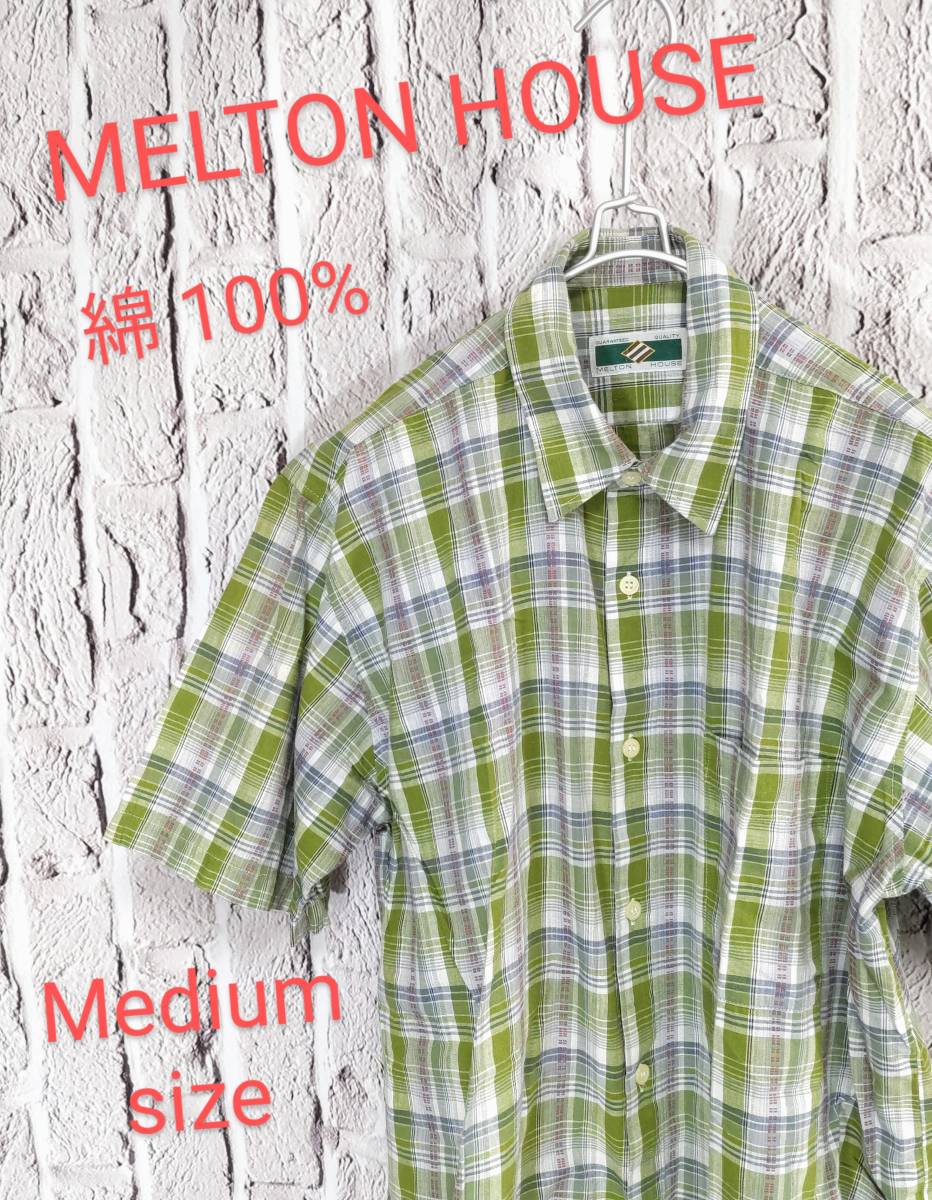 ★送料無料★ MELTON HOUSE ボタンダウンシャツ メルトンハウス BDシャツ チェック柄 メンズ 半袖シャツ Medium