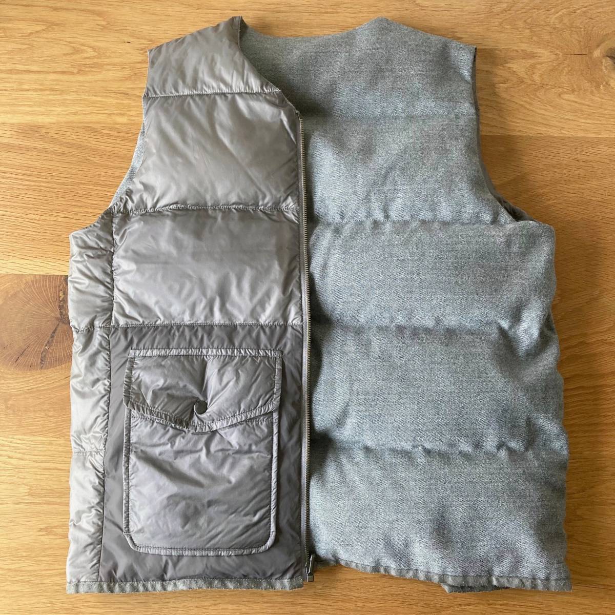 送無料 nanamica ナナミカ NORTH FACE ノースフェイス ウールナイロンリバーシブルダウンベスト 光電子 WoolDownVest  XS グレー アウトドア