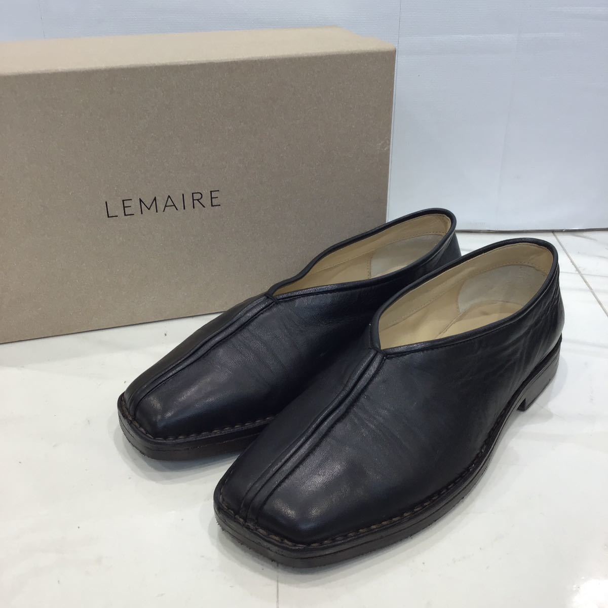 【LEMAIRE ルメール】FO0007 FLAT PIPED SLIPPERS フラットシューズ 41 ブラック レザー 2309oki