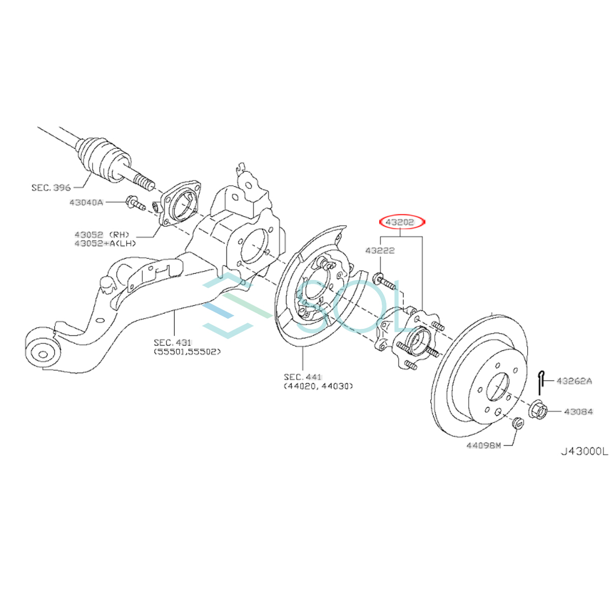 日産 ジューク(F15 NF15) ラフェスタ(B30 NB30) セレナ(C25 NC25 CNC25) リア ハブベアリング ボルト付 左右共通 43202-EN11A 43202-EN100の画像5