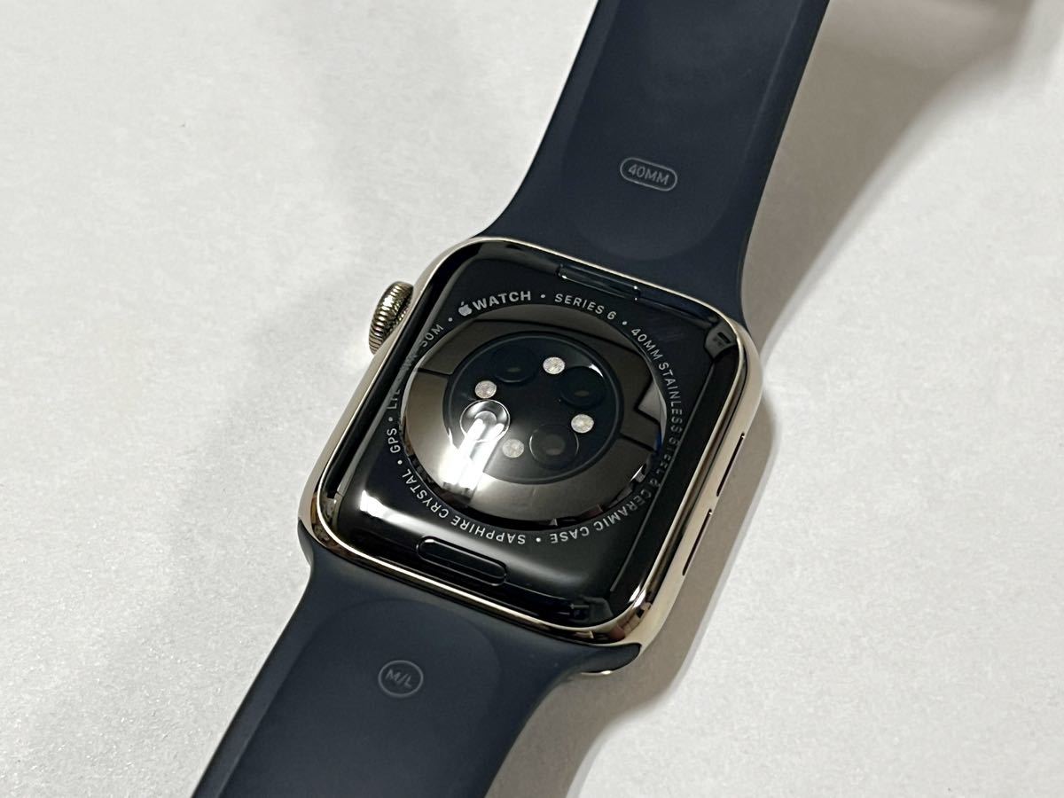 ★ 美品 バッテリー88% ★ Apple Watch Series 6 40mm アップルウォッチ ゴールド ステンレススチール GPS  Cellular 純正品 スポーツバンド