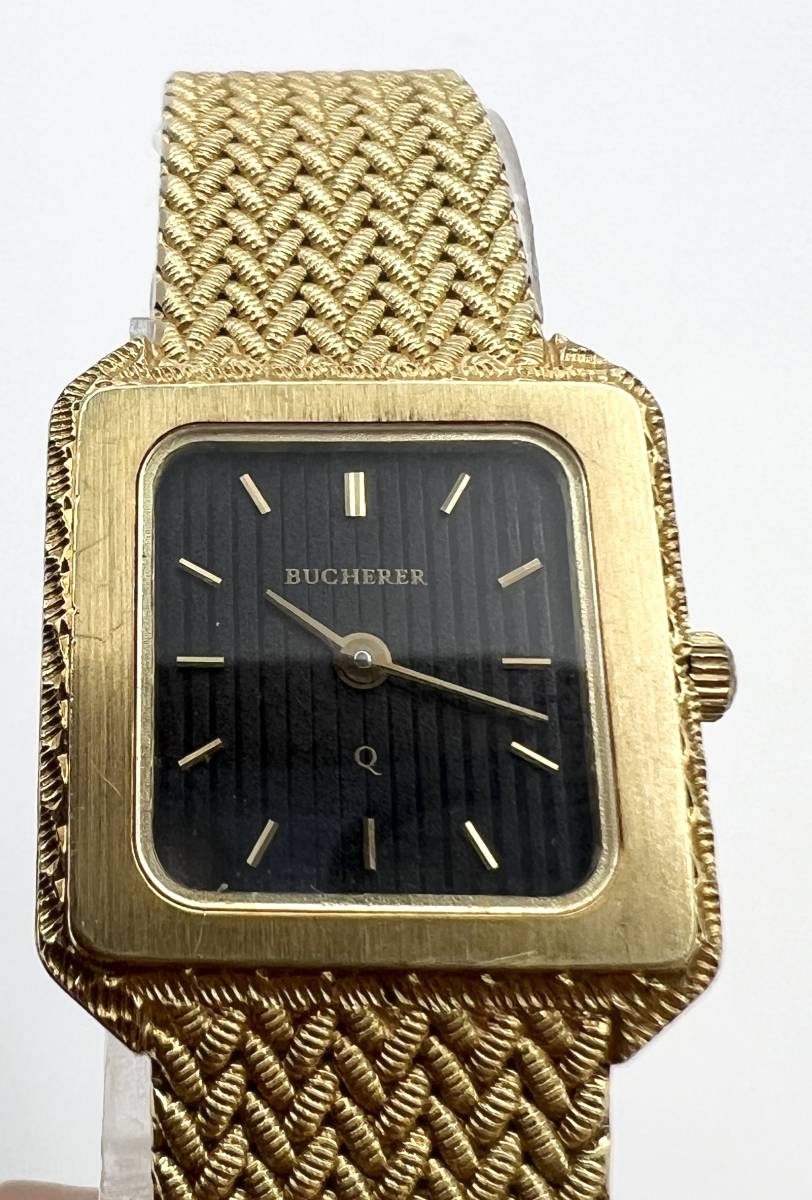 [ limited time ]BUCHERERbfela-b Hella 976,064 pure gold 18 K 750 QZ 42.4g gold clock black face lady's wristwatch used box none 