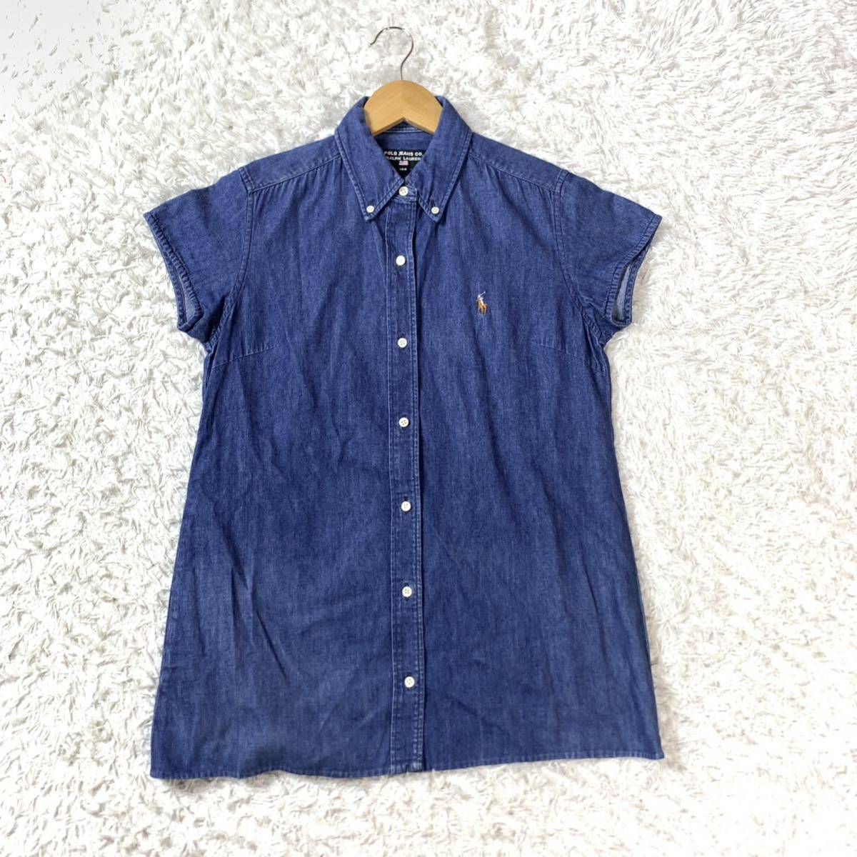  Polo jeans Ralph Lauren Denim shirt short sleeves lady's 160 M YA4332