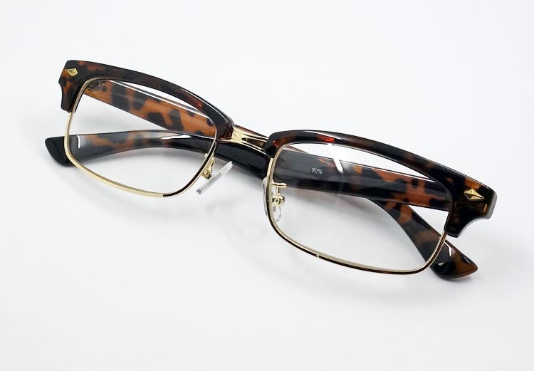 おしゃれ 伊達メガネ メンズ 細めのレトロデザイン セルメタル サーモント型 伊達眼鏡 新品 べっ甲の画像2