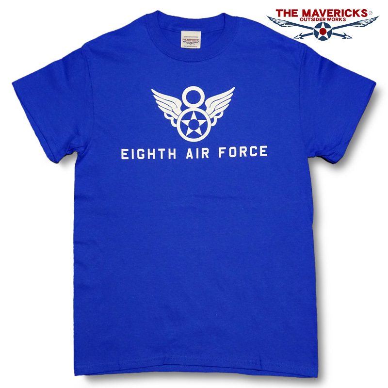 メンズ Tシャツ 半袖 XL ミリタリー 綿 MAVERICKS アメカジ ブランド 第8空軍 シャングリラ ブルー 青_画像2