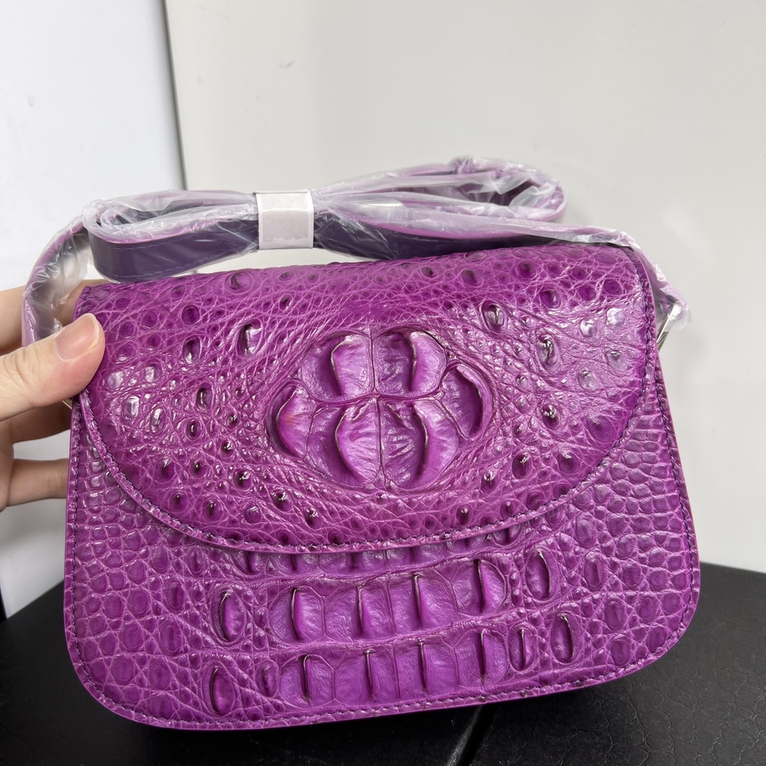クロコダイルレザー ワニ革本物 鞄 8色あり ショルダーバッグ 肩掛け レディースバッグ 紫　ムラサキ