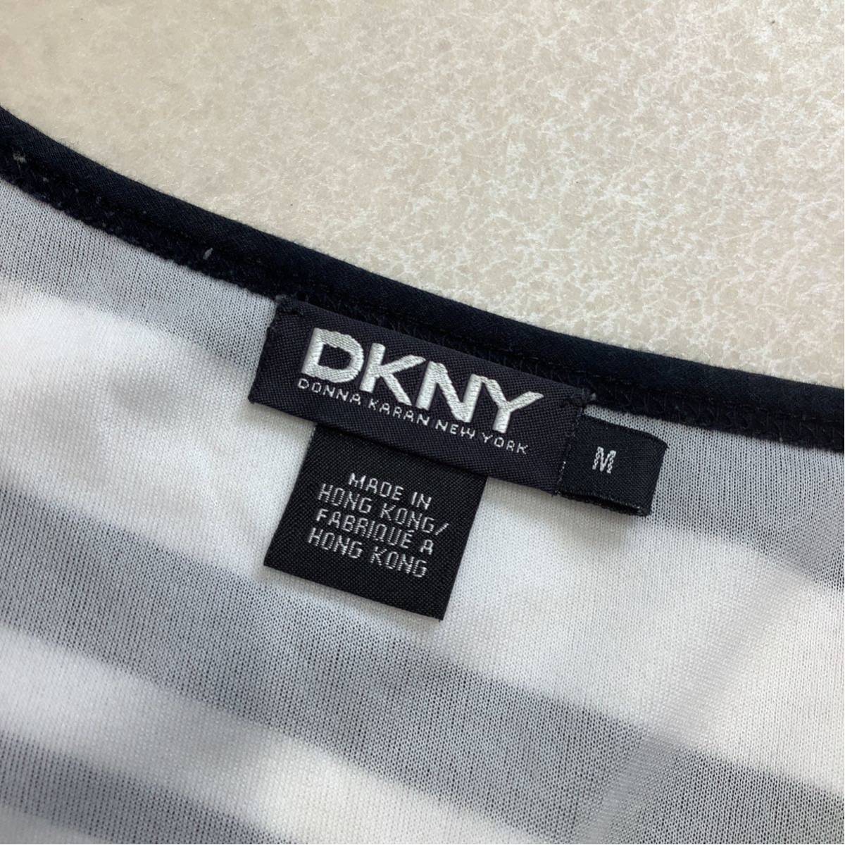 DKNY ダナキャランニューヨーク 総柄 デザインボーダー 半袖 ワンピース レディース Mサイズ ホワイト ブラック_画像7