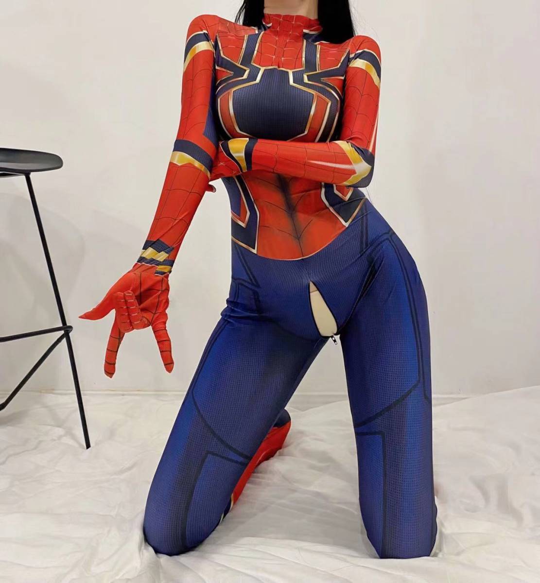  most new work [8504]Lsize super sexy 3D print Leotard whole body body suit lady's cosplay fancy dress photographing Spider-Man open black chi