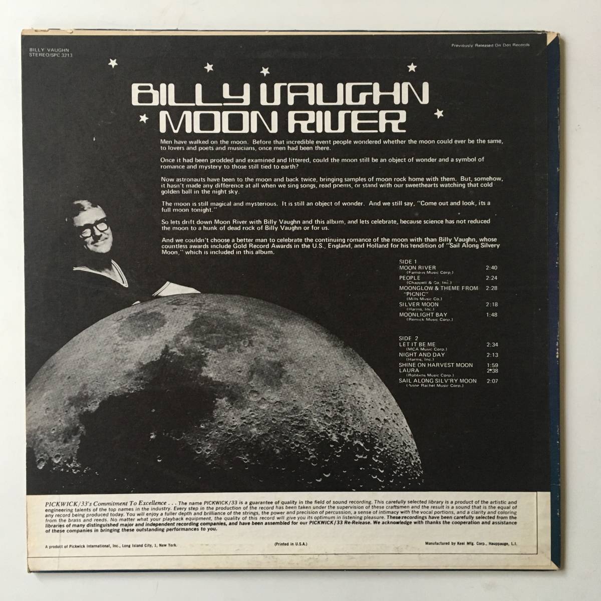 23815●Billy Vaughn - Moon River/SPC-3213/ビリーヴォーン ムーン・リヴァー/12inch LP アナログ盤_画像2