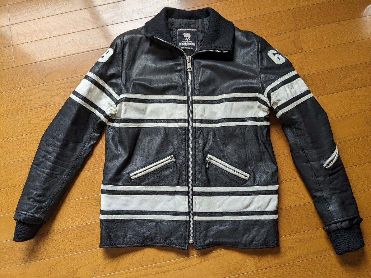 NEIGHBORHOOD 10周年記念 レザージャケット 革ジャン 黒色 白色 M