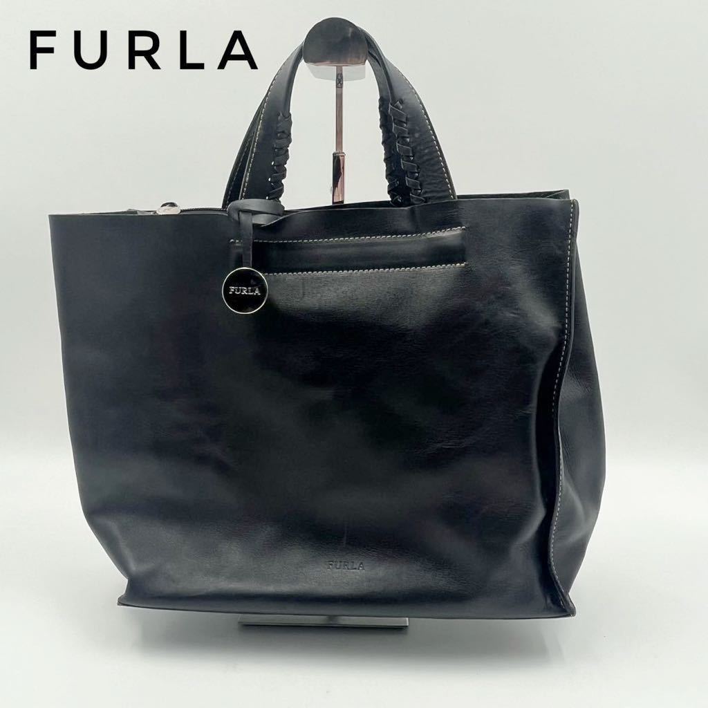 国内発送】 フルラ ☆美品☆FURLA トートバッグ ハンドバッグ ブラック