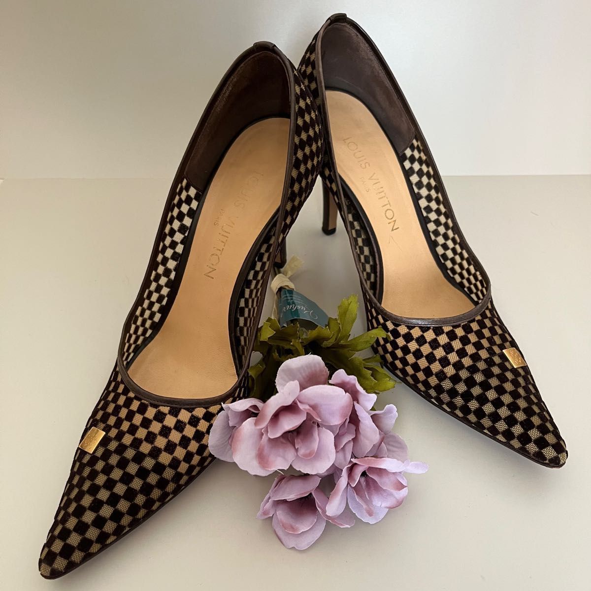美品エレガント)LOUIS VUITTON ダミエ柄パンプス(37)24cm|Yahoo
