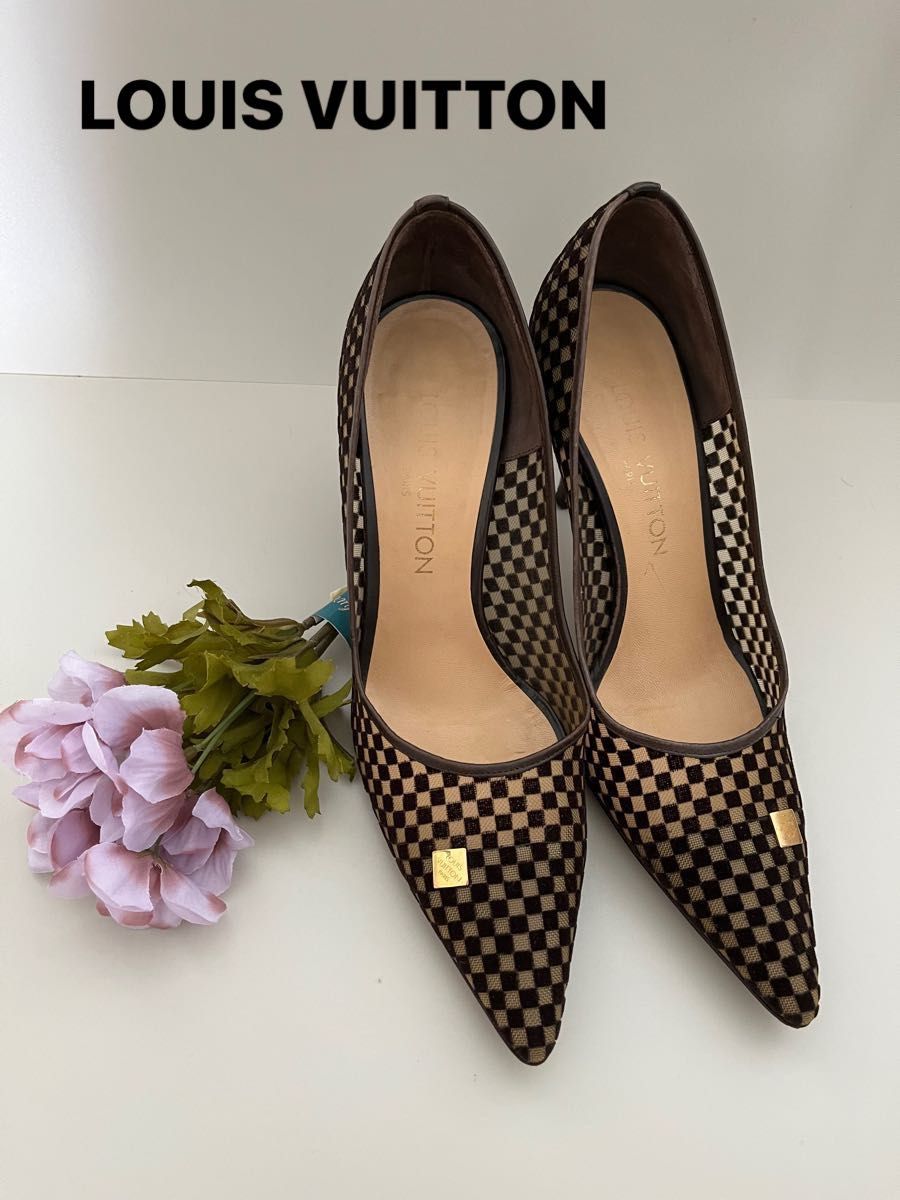 美品エレガント)LOUIS VUITTON ダミエ柄パンプス(37)24cm|Yahoo
