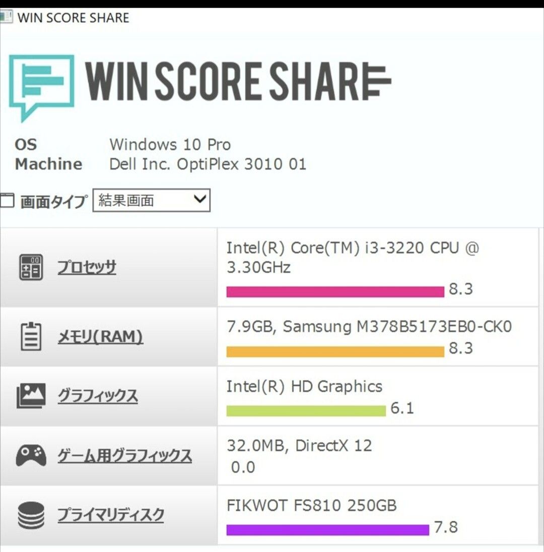№79、DellコンパクトPC、Win11、Core i3 3220、M8GB、MSOffice2021
