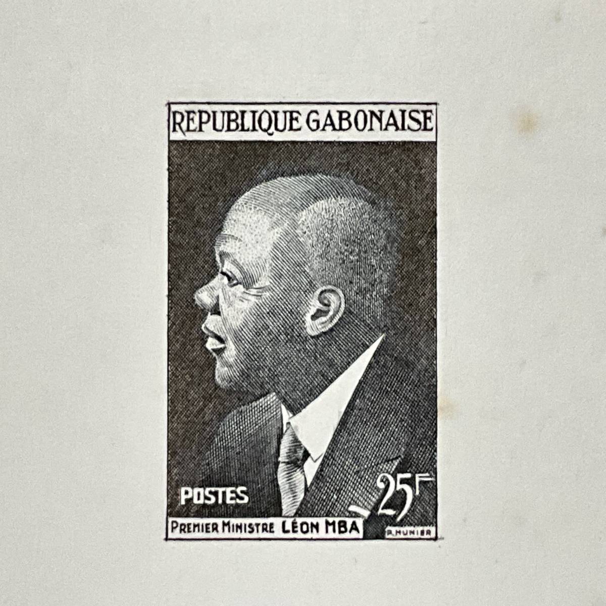 希少 ガボン共和国 原版試し刷りプルーフ 切手図案「レオン・ムバ初代大統領」２種 完 中央アフリカ １９５９年_画像5