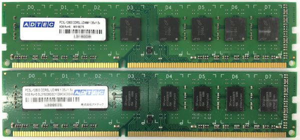 【8GB×2枚セット】低電圧版 ADTEC PC3L-12800(DDR3L-1600) 計16GB 中古メモリー デスクトップ用 DDR3L 即決 動作保証【送料無料】_画像1