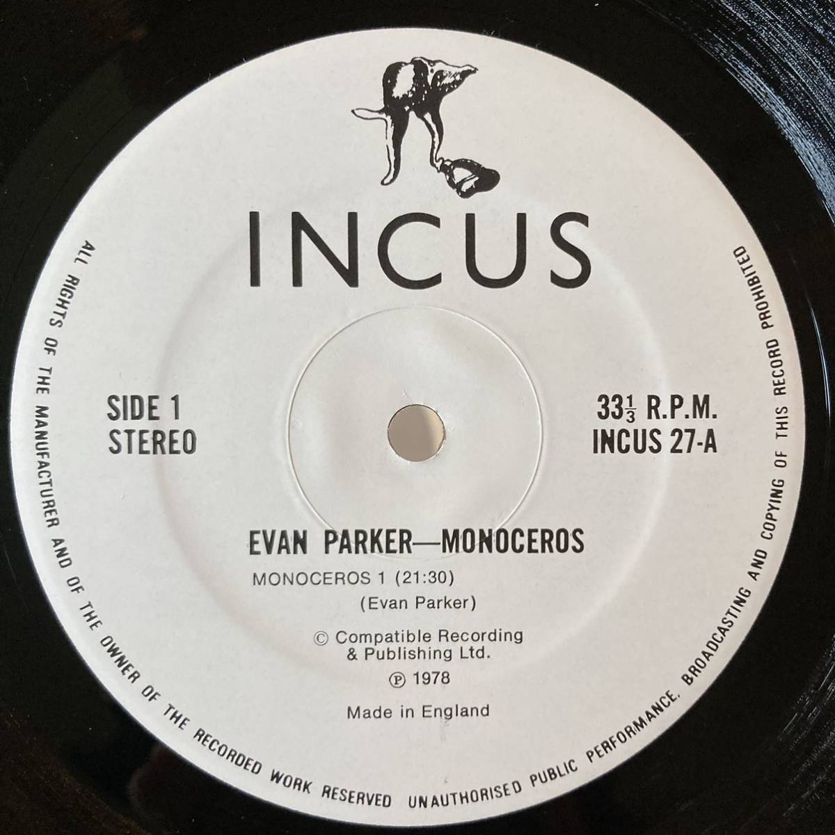 [オリジナル盤] EVAN PARKER - MONOCEROS / INCUS / INCUS27 /_画像2