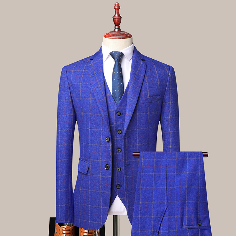 スーツ メンズ スリーピース ビジネススーツ 3ピーススーツ フォーマルスーツ カジュアルスーツ 洗える 通勤 結婚式 M~4XL ブルー