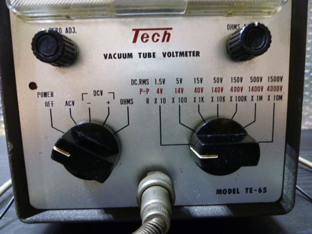  used * hole riser *VACUUM TUBE VOLTMETER*Tech*TE-65* panel crack U-1614