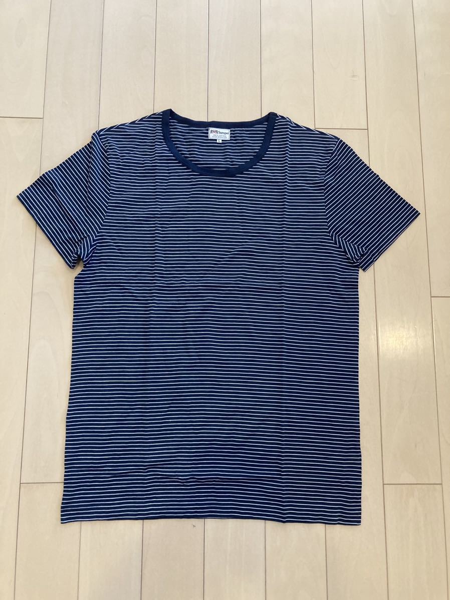 SUNSPEL Q82 Tシャツ カットソー レディースサンスペル Lサイズ ネイビー ストライプ エジプト綿 新品　半袖Tシャツ クルーネック 送料無料_画像1