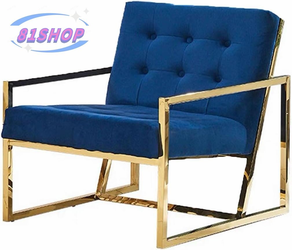 「81SHOP」1人掛け シングル ソファ 椅子 ベルベット調 布地 北欧家具ビンテージ 青いソファーの椅子