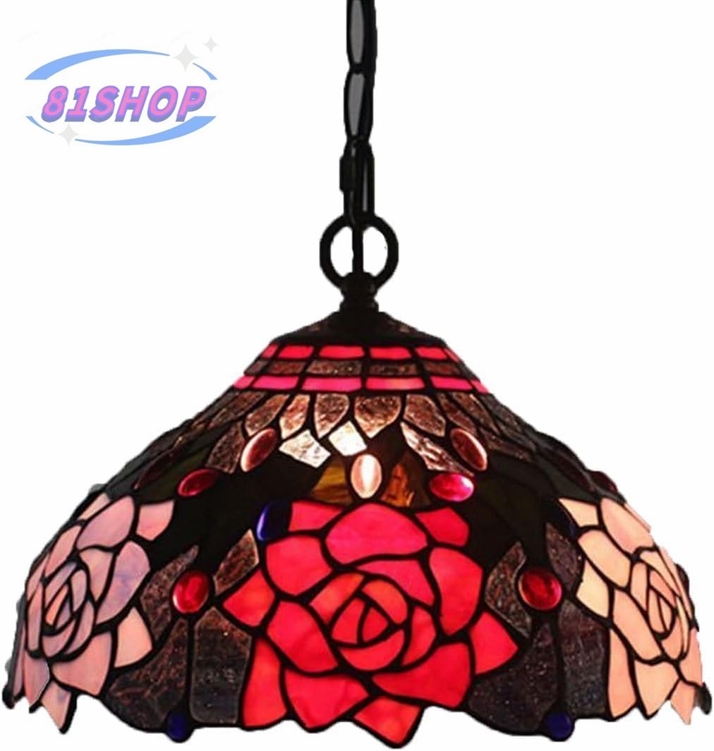 「81SHOP」ウォールランプ 赤 ステンドランプ 天井吊り型ランプ シャンデリア ステンドグラス 花柄 ティファニー技法 照明