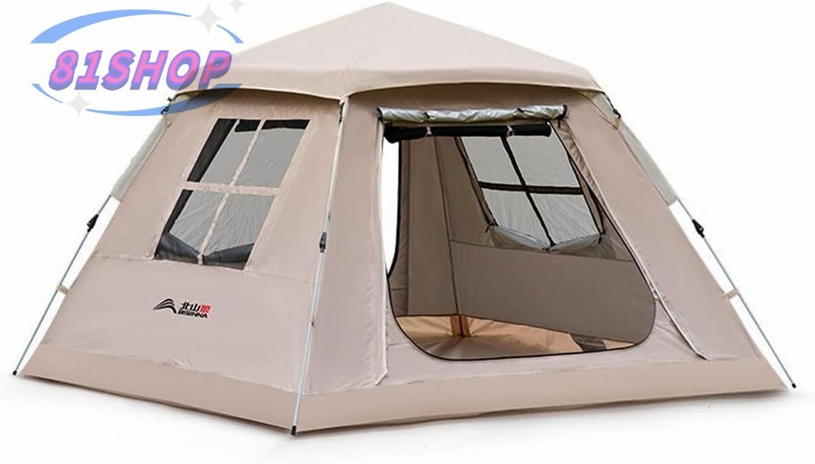 「81SHOP」4-6人以上 大型テント アウトドア キャンプ キャンプ ピクニック 防雨 防風 通気性 防風 防水 UVカットコーティング