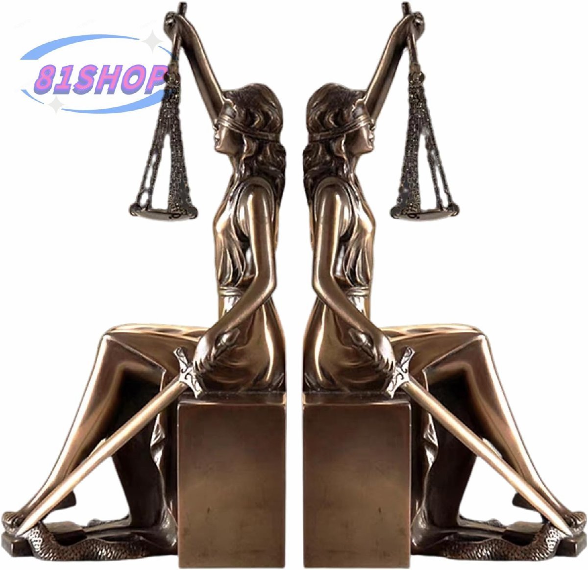 「81SHOP」正義と力の象徴 正義の女神 ブックスタンド 彫刻 彫像 西洋 雑貨 オブジェ 置物 フィギュリン 銅 樹脂 ハンドメイド 手作り 2点_画像1