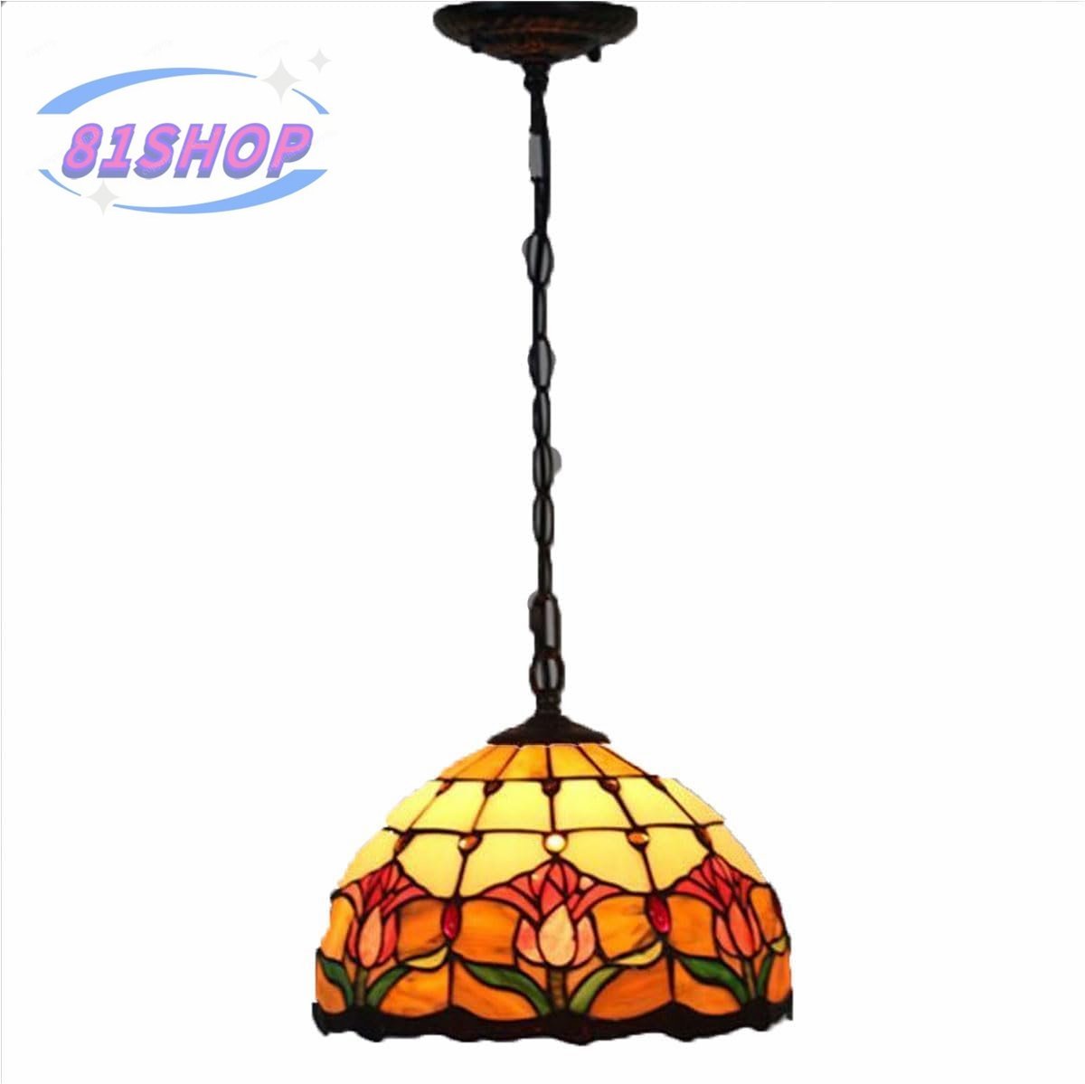 「81SHOP」シャンデリア ステンドランプ 天井吊り型ランプ ステンドグラス 花柄 ティファニー技法 照明