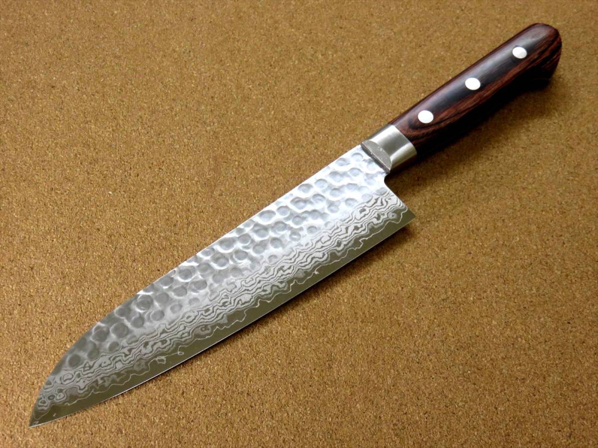 関の刃物 三徳包丁 18.5cm (185mm) 富士觀 ダマスカス 17層 鎚目鍛造 VG-10 口金付マホガニー 両刃 万能包丁 文化包丁 魚 肉切り 日本製