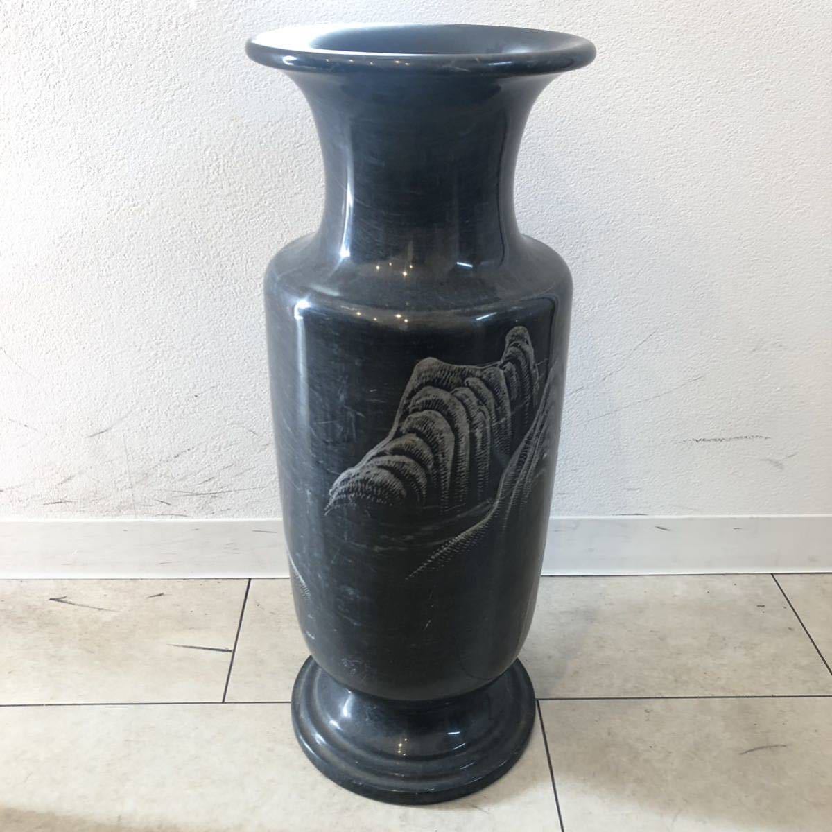 花瓶 壺 石 彫刻 風景彫刻 黒系 石製 レトロ アンティーク インテリア KN-3XPC_画像3