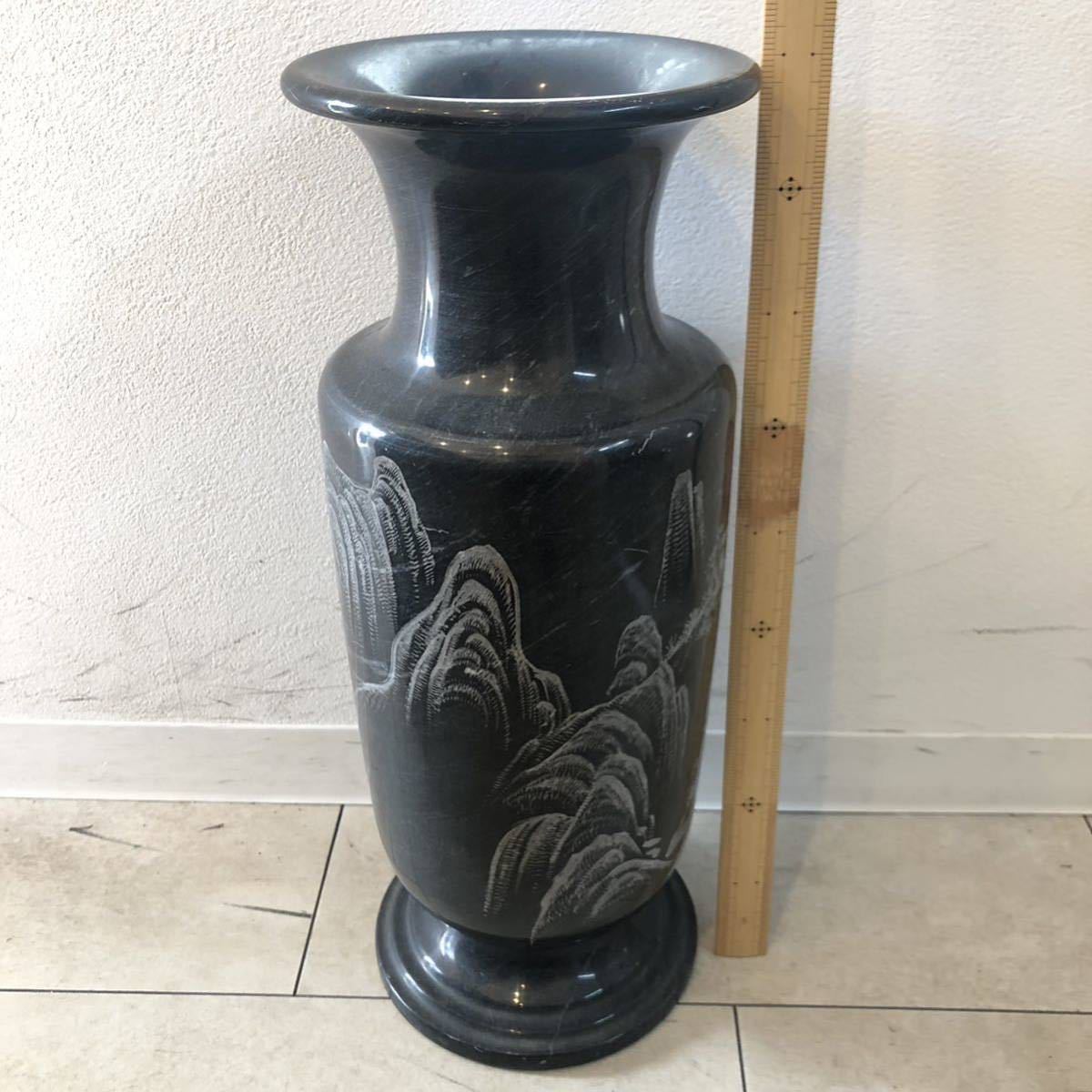 花瓶 壺 石 彫刻 風景彫刻 黒系 石製 レトロ アンティーク インテリア KN-3XPC_画像8