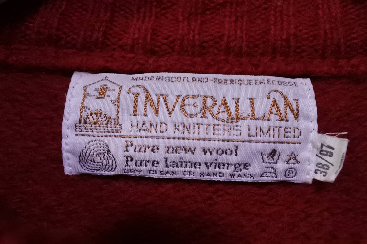INVERALLAN Vintage Wool Cadigan size 38 インバーアラン メタルフック カーディガン スコットランド製 茶タグ レッド_画像3