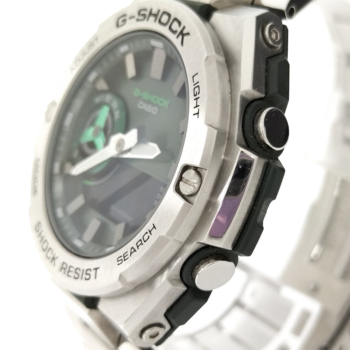 ●CASIO カシオ G-SHOCK GST-B500AD-3A シルバー メンズ 腕時計 グリーン文字盤 タフソーラー Gショック 中古[ne]u375_画像2