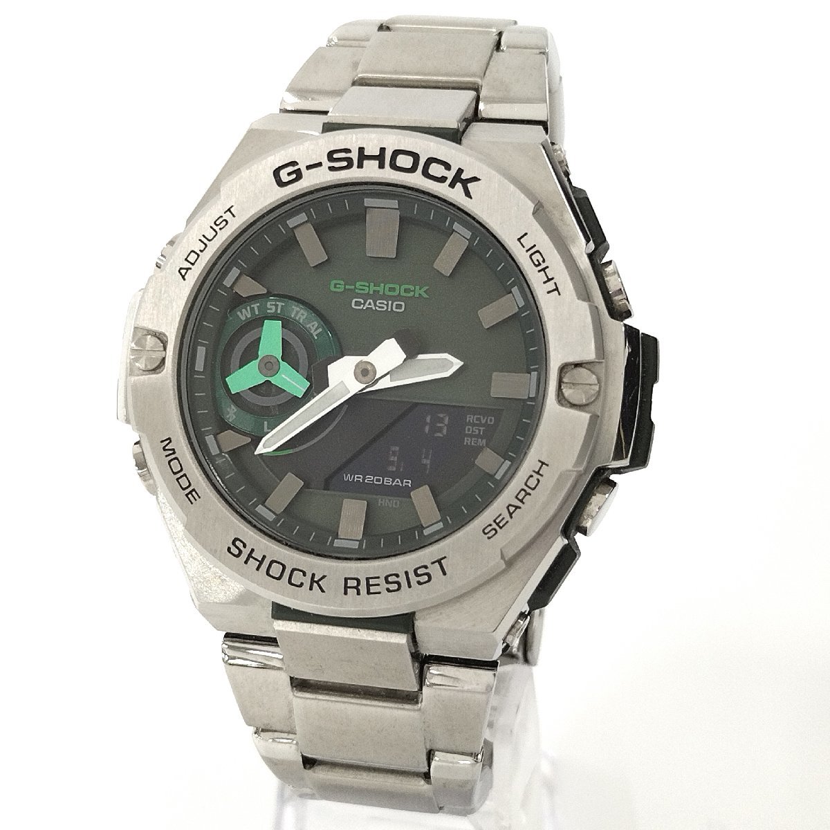 ●CASIO カシオ G-SHOCK GST-B500AD-3A シルバー メンズ 腕時計 グリーン文字盤 タフソーラー Gショック 中古[ne]u375_画像1