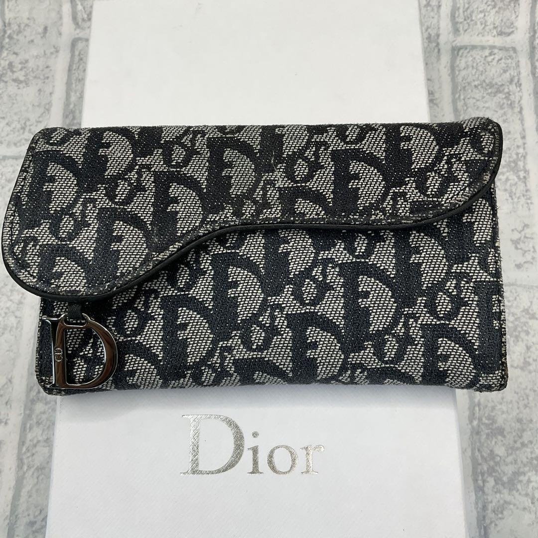 おまけ付】 ディオール Dior トロッター ネイビー ジャガード 三つ折り