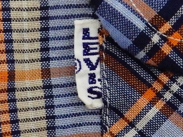 即決★Levi's★メンズL ビンテージ 古着 チェックシャツ リーバイス 青 ブルー 80s ドレスシャツ Yシャツ 折りタグ ビッグE ホワイトタブ_画像5