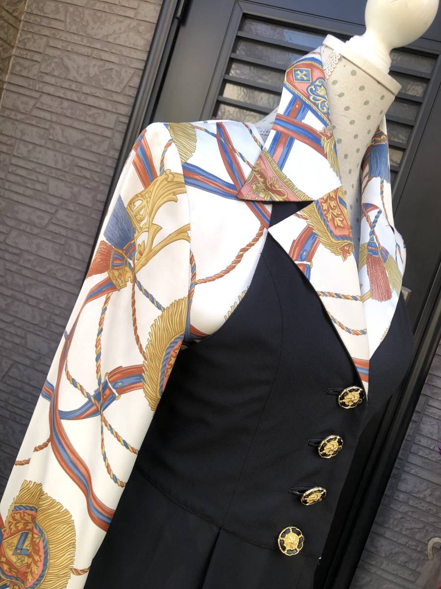  elegant рисунок блуза & держатель шея One-piece ансамбль Bubble костюм прекрасный товар Showa Retro M стоимость доставки 230 иен 