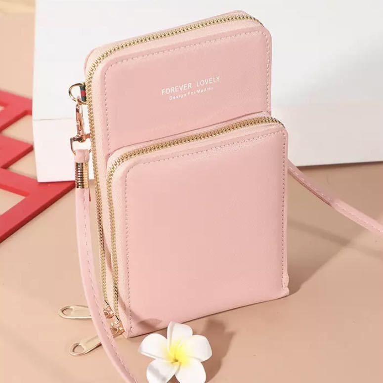 { multi wallet shoulder } pass case ticket holder change purse . smartphone case / free shipping / pink 