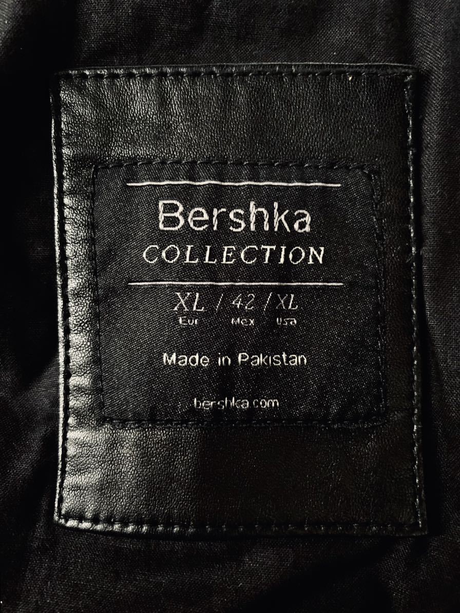 希少XL 素晴らしい革質 正規品 bershka leathers（羊革）シープスキンラムレザー シングルライダース ジャケット 黒 wjk バックラッシュ_画像5