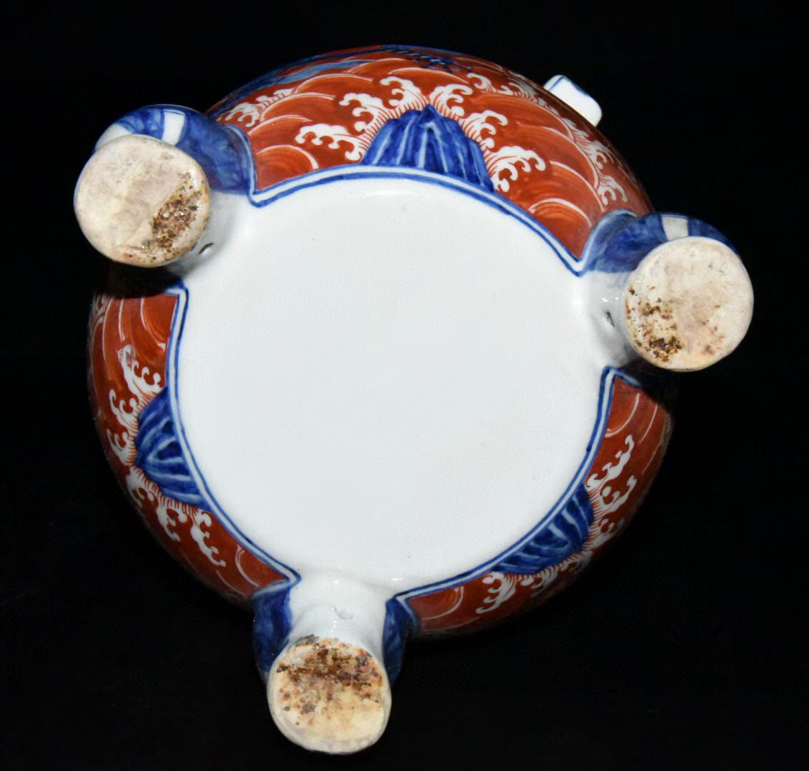 蔵友館蔵品・明・宣德年製款・古陶瓷品・青花・礬紅・海水龍紋・熏香炉